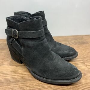 Born Black Leather Ankle Boots Size 8.5 Womens Jorgette Suede Buckle Western